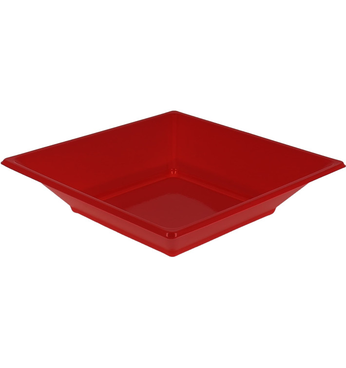 Assiette Plastique Creuse Carrée Rouge 170mm (25 Unités)