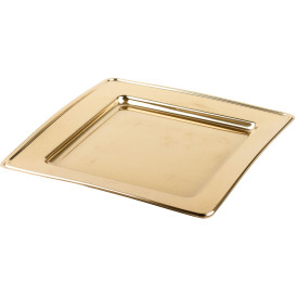 Assiette en Plastique PET Carrée Doré 18cm (6 Utés)