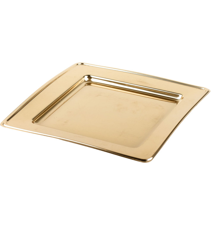 Plastic bord PET Vierkant goud 18cm (180 stuks) Plastic bord PET Vierkant goud 18cm (180 stuks)