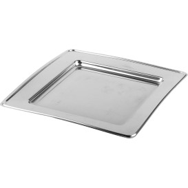 Assiette en Plastique PET Carrée Argenté 18cm (6 Utés)