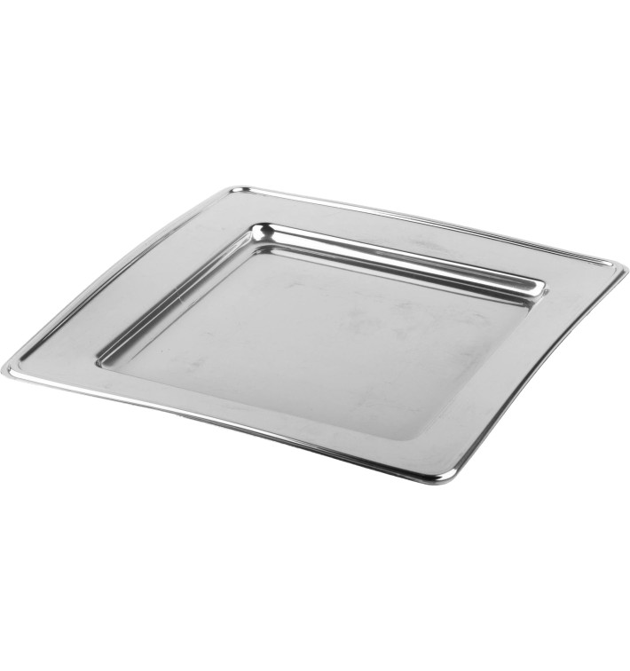 Plastic bord PET Vierkant zilver 30cm (4 stuks) Plastic bord PET Vierkant zilver 30cm (4 stuks)
