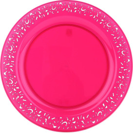 Assiette Plastique Ronde "Lace" Framboise Ø19cm (4 Utés)