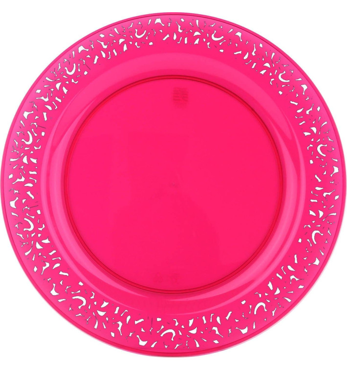 Assiette Plastique Ronde "Lace" Framboise Ø19cm (4 Utés)