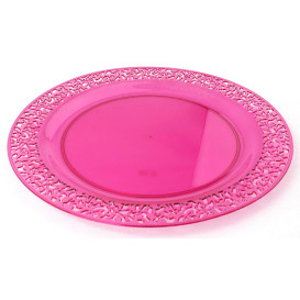 Assiette Plastique Ronde "Lace" Framboise Ø19cm (4 Utés)