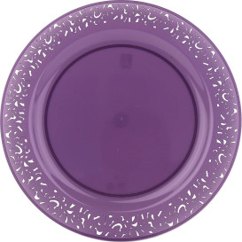 Assiette Plastique Ronde "Lace" Aubergine Ø19cm (88 Utés)