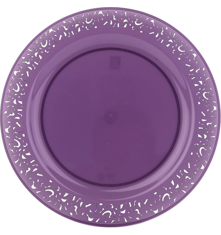 Assiette Plastique Ronde "Lace" Aubergine Ø23cm (88 Utés)