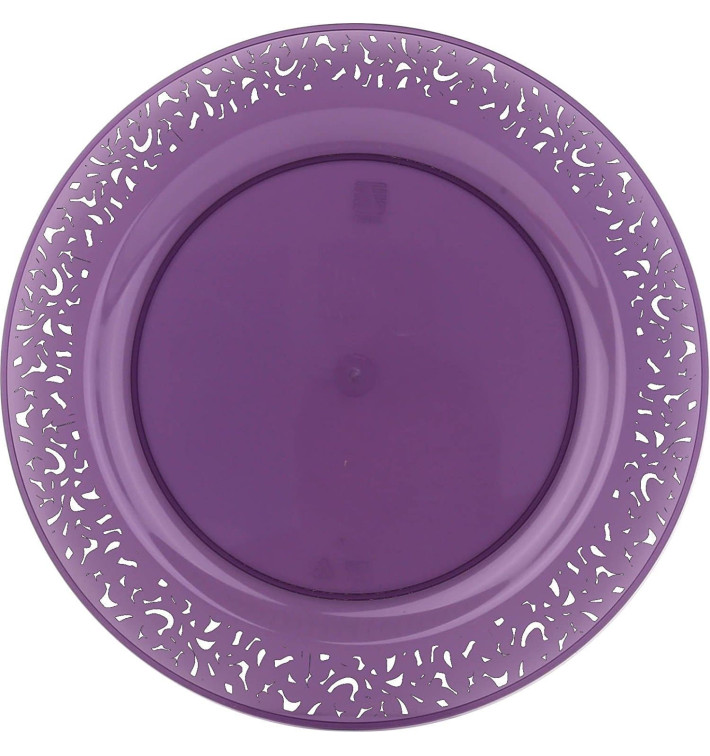 Plastic bord Rond vormig "Lace" aubergine kleur 23cm (4 stuks) Plastic bord Rond vormig "Lace" aubergine kleur 23cm (4 stuks)