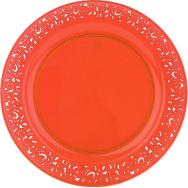 Plastic bord Rond vormig "Lace" oranje 19cm (4 stuks) 