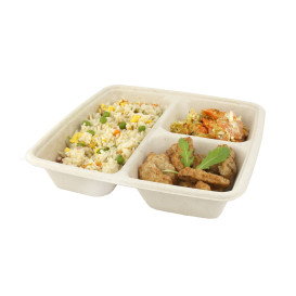 Suikerriet Container 3 Compartmenten 900ml 23x23x4cm (75 stuks) 