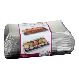 Plateau Rectangulaire Noir et Couvercle PET 12x22cm (15 Utés)