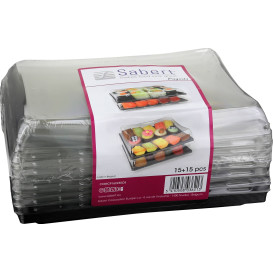 Plateau Rectangulaire Noir et Couvercle PET 16x22cm (15 Utés)