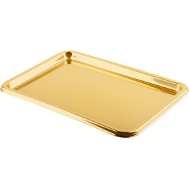 Plateau Plastique Rectangulaire Doré 35x24 cm (5 Utés)