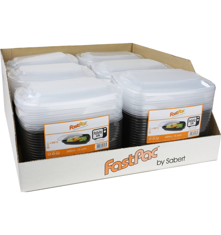 Plastic deli Container met Deksel PP zwart 600ml 23x17x6cm (15 stuks) Plastic deli Container met Deksel PP zwart 600ml 23x17x6cm (15 stuks)