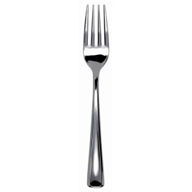 Fourchette argentée en plastique 15 cm (50 unités)