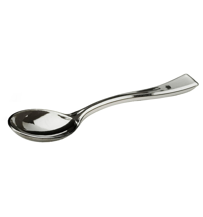 Mini Cuillère Argentée en plastique 10cm (1.000 unités) Mini Cuillère Argentée en plastique 10cm (1.000 unités)