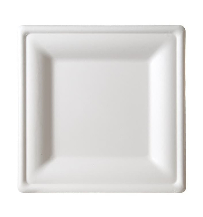 Assiette Carrée Canne à Sucre Blanc 260x260mm (10 Utés)