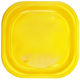 Assiette Plastique PS Carrée Jaune 200x200mm (30 Utés)