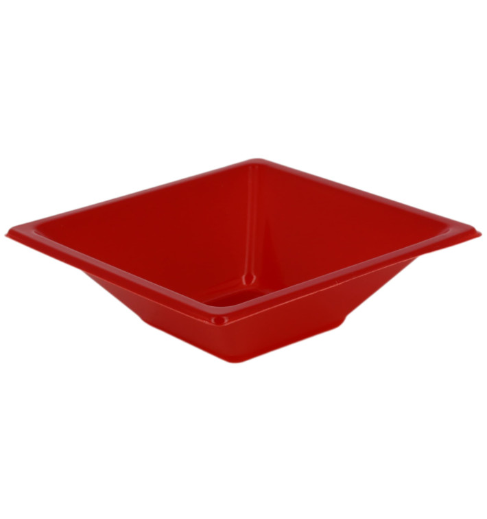 Bol en Plastique PS Carré Rouge 12x12cm (12 Utés)