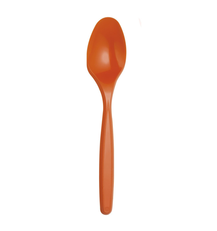 Plastic PS thee lepel PS oranje 12cm (40 stuks) 