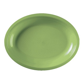 Plateau Plastique Réutilisable Ovale Vert citron PP 255x190mm (600 Utés)