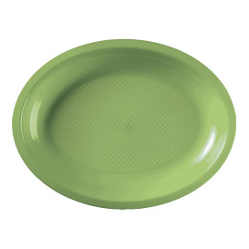 Plateau Plastique Réutilisable Ovale Vert citron PP 315x220mm (300 Utés)