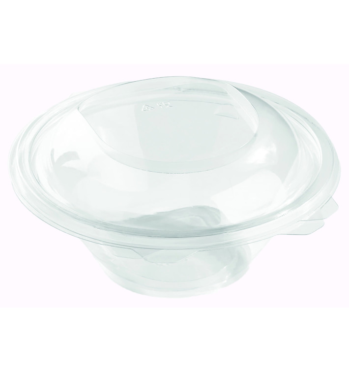 Plastic scharnierende Saladekom PET Rond vormig 600ml (50 stuks)