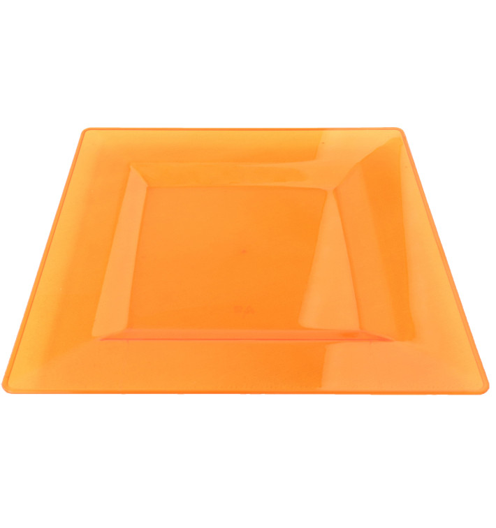 Assiette Plastique Carrée Extra Dur Orange 20x20cm (4 Utés) Assiette Plastique Carrée Extra Dur Orange 20x20cm (4 Utés)