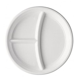 Assiette Plastique PS 3 Compartiments 220mm (100 Unités)