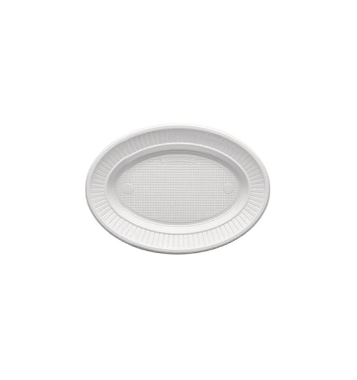 Plastic bord PS Ovaal vormig Plat wit (100 stuks) Plastic bord PS Ovaal vormig Plat wit (100 stuks)