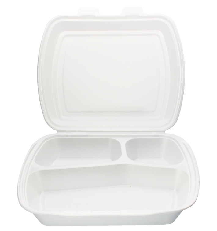 Schuim lunch doos 3 Compartmenten 2,40x2,10x0,70cm (250 stuks) Schuim lunch doos 3 Compartmenten 2,40x2,10x0,70cm (250 stuks)