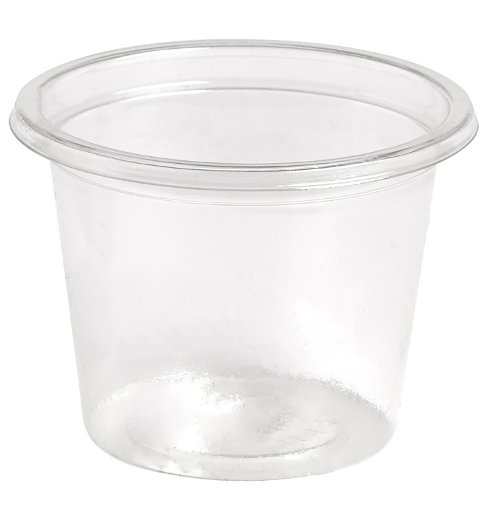 Plastic souffle beker rPET Kristal transparant 30ml Ø4,5cm (4000 stuks) Plastic souffle beker rPET Kristal transparant 30ml Ø4,5cm (4000 stuks)