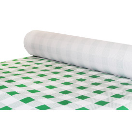 Papieren tafelkleed rol groen Checkers 1x100m. 40g (6 stuks)