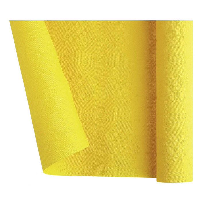 Papieren tafelkleed rol geel 1,2x7m (1 stuk) Papieren tafelkleed rol geel 1,2x7m (1 stuk)