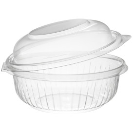 Plastic scharnierende Saladekom PET"Presentatiekom" hoog koepel Deksel 360ml (300 stuks)