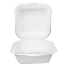 Suikerriet Burger Box wit 15x15x7,5cm (500 stuks)