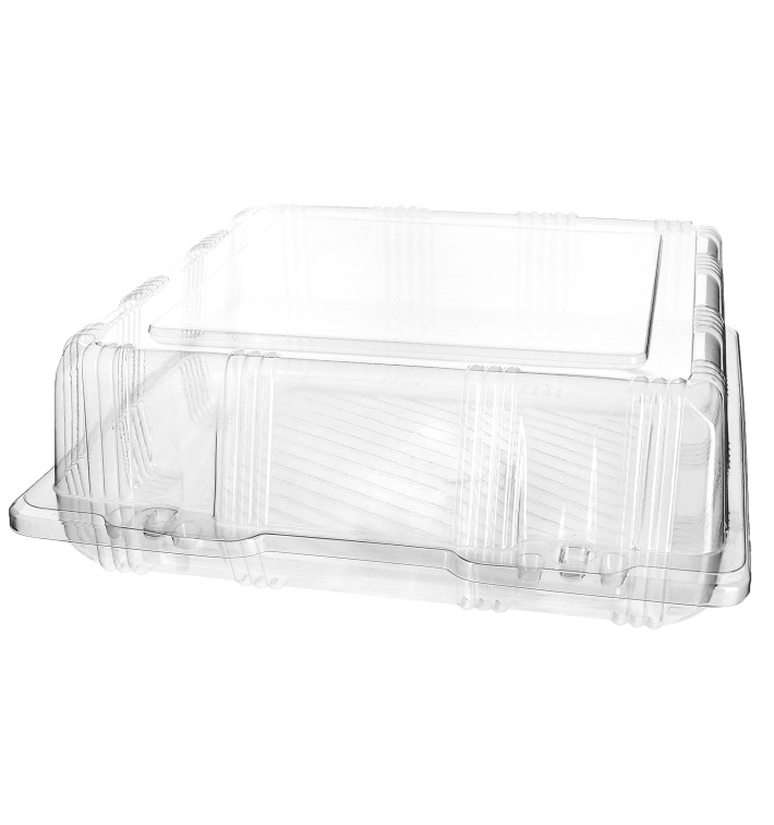 Plastic scharnierende bakkerij Container PET 22x22x8cm (220 stuks) Plastic scharnierende bakkerij Container PET 22x22x8cm (220 stuks)