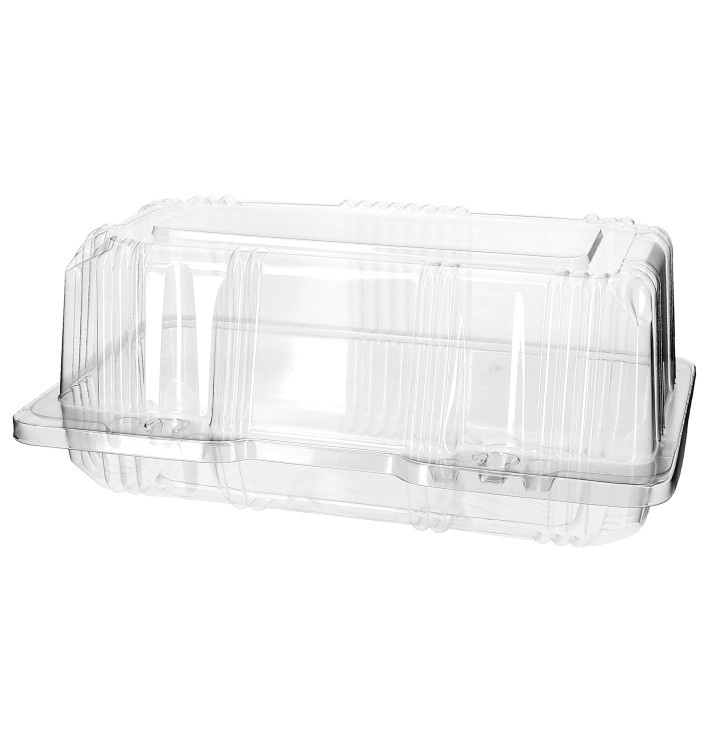 Plastic scharnierende bakkerij Container PET 18x9,5x8cm (220 stuks) Plastic scharnierende bakkerij Container PET 18x9,5x8cm (220 stuks)