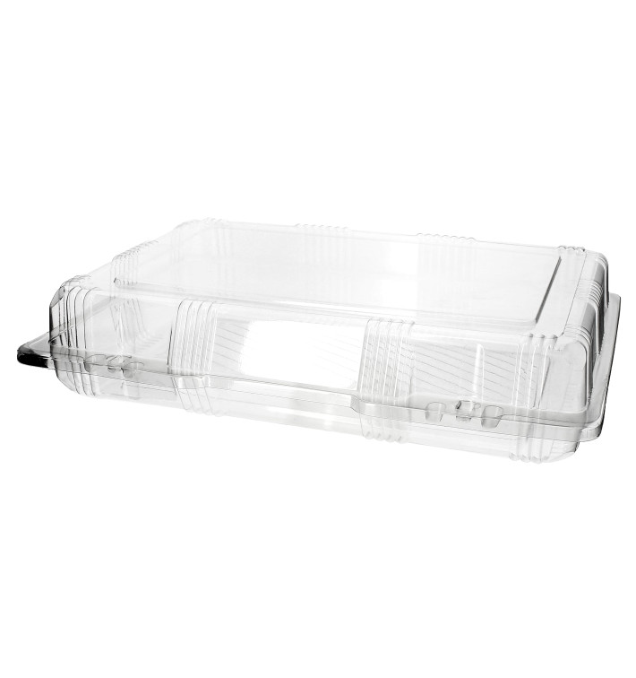 Plastic scharnierende bakkerij Container PET 28x18x6cm (220 stuks) Plastic scharnierende bakkerij Container PET 28x18x6cm (220 stuks)