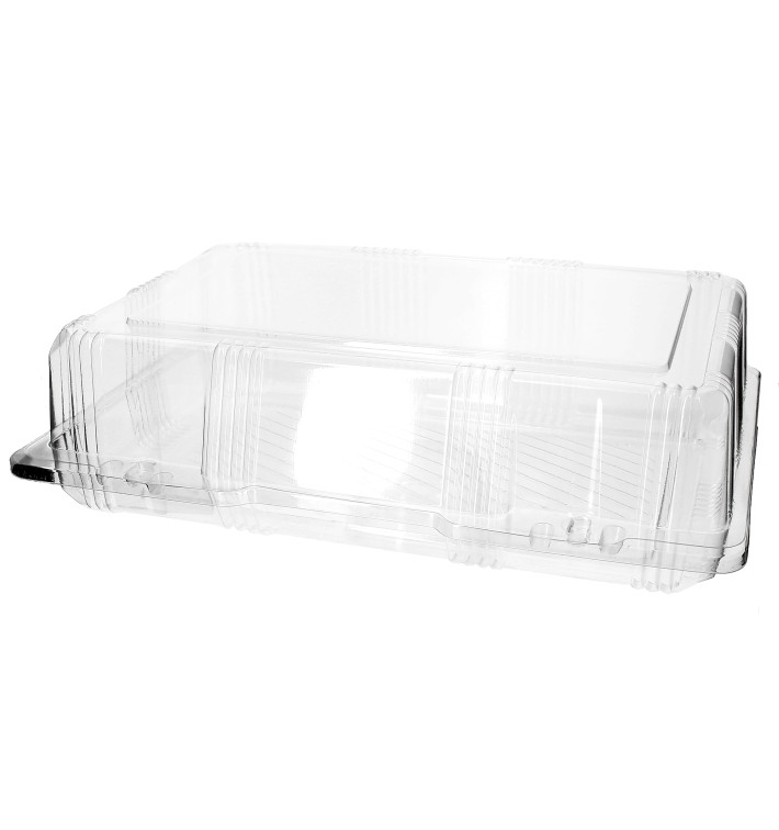 Plastic scharnierende bakkerij Container PET 28x18x8cm (220 stuks) Plastic scharnierende bakkerij Container PET 28x18x8cm (220 stuks)