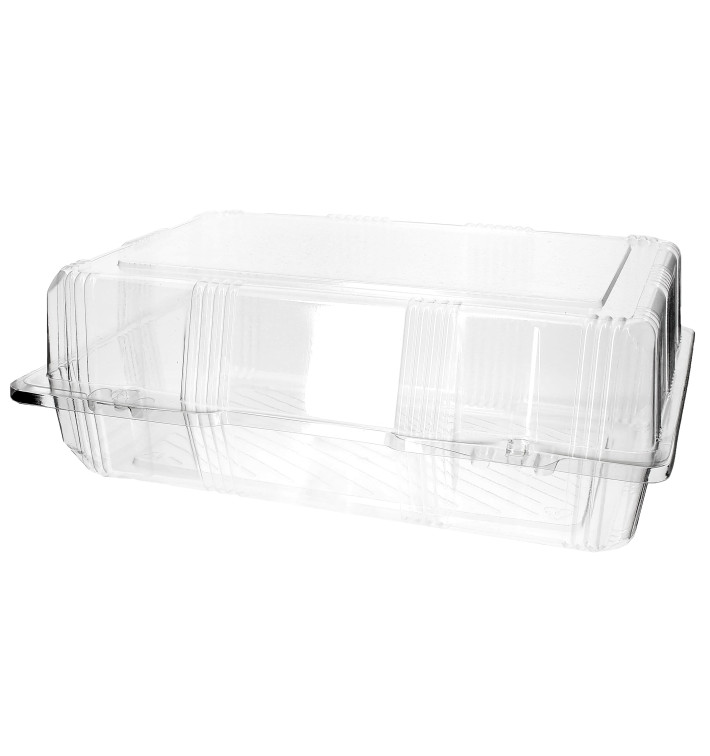 Plastic scharnierende bakkerij Container PET 28x18x10cm (220 stuks) Plastic scharnierende bakkerij Container PET 28x18x10cm (220 stuks)