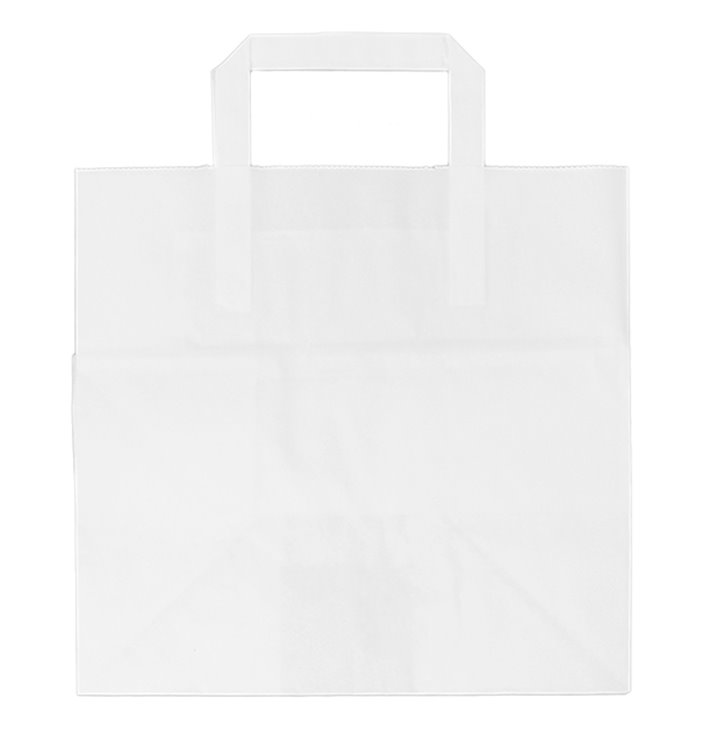 Sac Papier Blanc avec Anses Plates 70g 26+18x26cm (250 Utés) Sac Papier Blanc avec Anses Plates 70g 26+18x26cm (250 Utés)