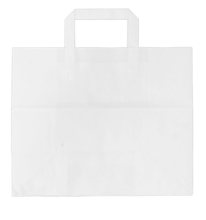 Sac Papier Blanc avec Anses Plates 70g 32+20x23cm (250 Utés) Sac Papier Blanc avec Anses Plates 70g 32+20x23cm (250 Utés)