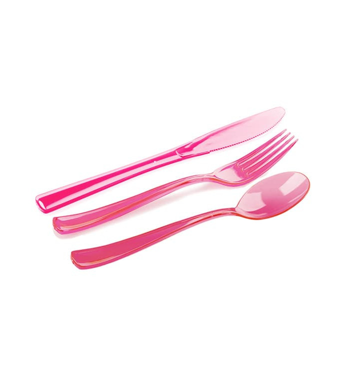 Plastic Bestekset vork, mes, lepel framboos (1 stuk) Plastic Bestekset vork, mes, lepel framboos (1 stuk)