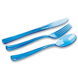 Plastic Bestekset vork, mes, lepel turkoois (20 sets)