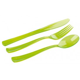 Plastic Bestekset vork, mes, lepel groen (20 sets)