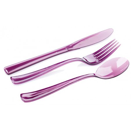 Plastic Bestekset vork, mes, lepel aubergine kleur (1 stuk)