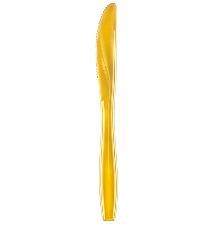 Plastic PS mes Premium goud 19cm (50 stuks) Plastic PS mes Premium goud 19cm (50 stuks)