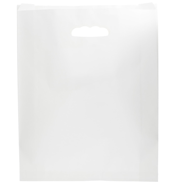 Papieren zak met handgrepen kraft uitgesneden hendels wit 41+10x42cm (250 stuks) Papieren zak met handgrepen kraft uitgesneden hendels wit 41+10x42cm (250 stuks)