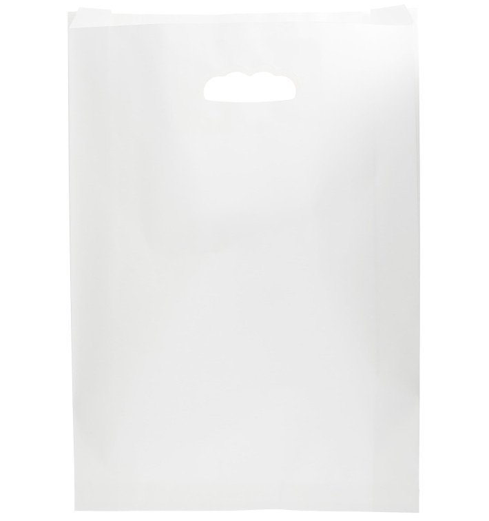 Papieren zak met handgrepen kraft uitgesneden hendels wit 31+8x42cm (250 stuks) Papieren zak met handgrepen kraft uitgesneden hendels wit 31+8x42cm (250 stuks)