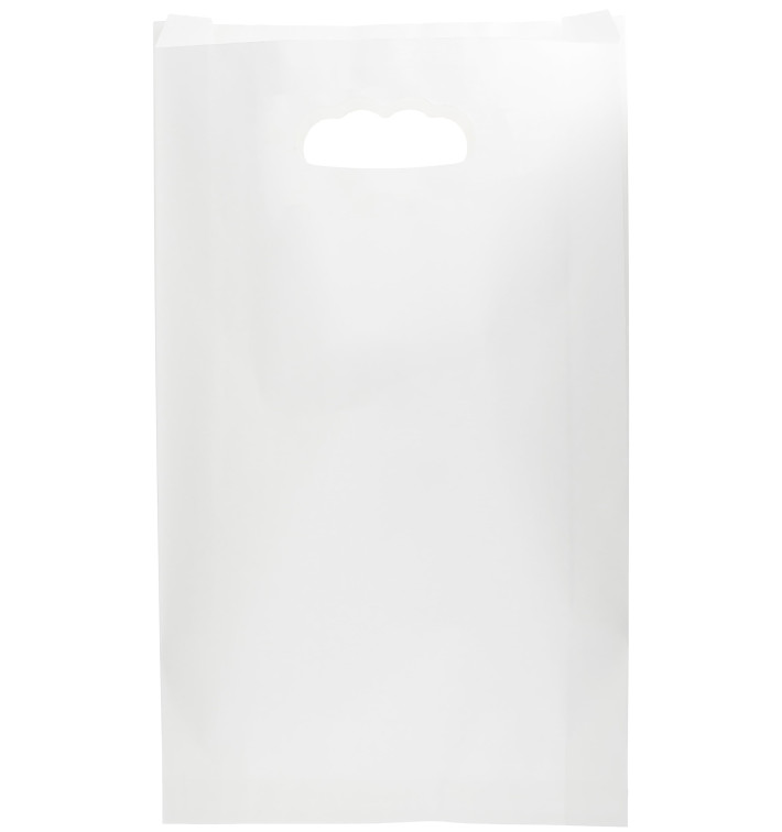 Papieren zak met handgrepen kraft uitgesneden hendels wit 24+7x37cm (250 stuks) Papieren zak met handgrepen kraft uitgesneden hendels wit 24+7x37cm (250 stuks)